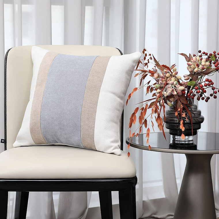 FUNDAS DE COJIN A RAYAS ESTILO EUROPEO DE LUJO 45 X 45 CAFE CON GRIS 5