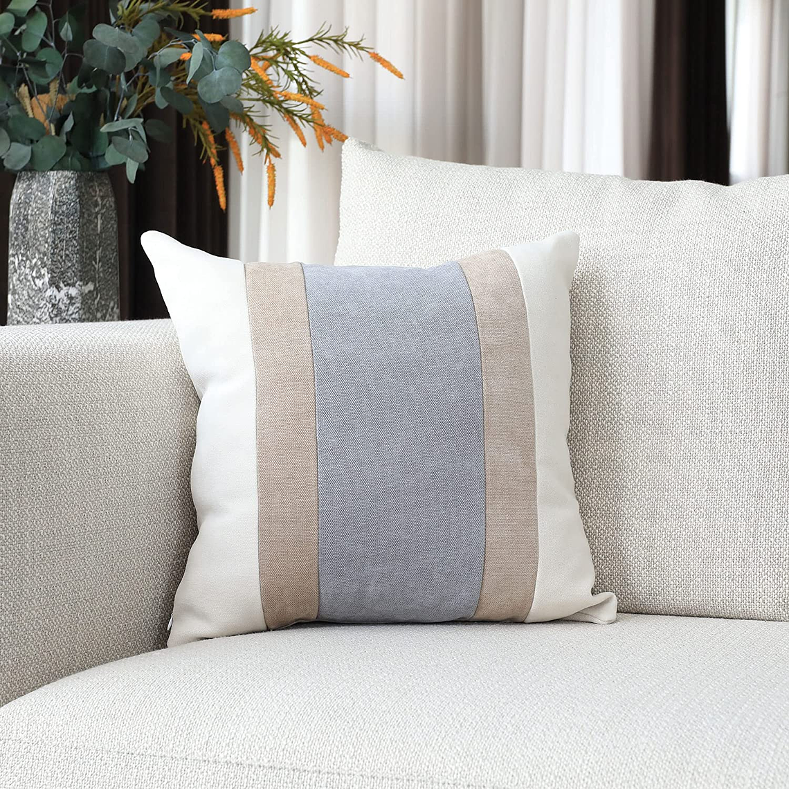 FUNDAS DE COJIN A RAYAS ESTILO EUROPEO DE LUJO 45 X 45 CAFE CON GRIS 1