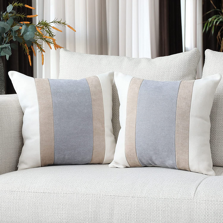 FUNDAS DE COJIN A RAYAS ESTILO EUROPEO DE LUJO 45 X 45 CAFE CON GRIS 3