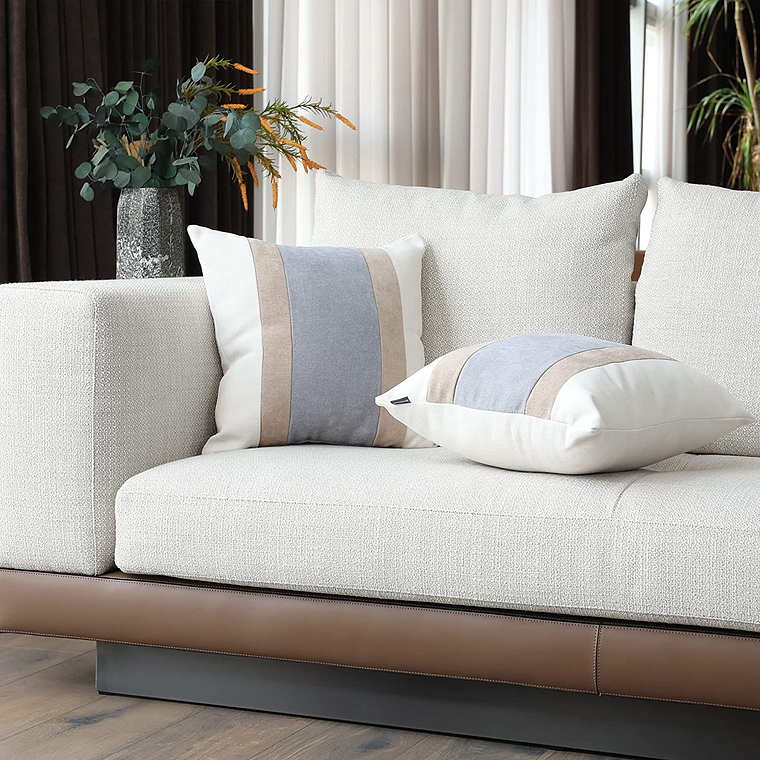 FUNDAS DE COJIN A RAYAS ESTILO EUROPEO DE LUJO 45 X 45 CAFE CON GRIS 2