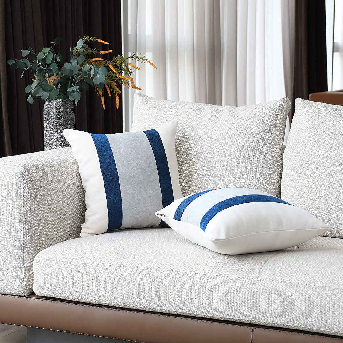 FUNDAS DE COJIN A RAYAS ESTILO EUROPEO DE LUJO 45 X 45 AZUL OSCURO 3