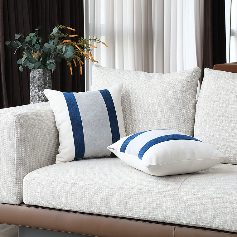 FUNDAS DE COJIN A RAYAS ESTILO EUROPEO DE LUJO 45 X 45 AZUL OSCURO 3