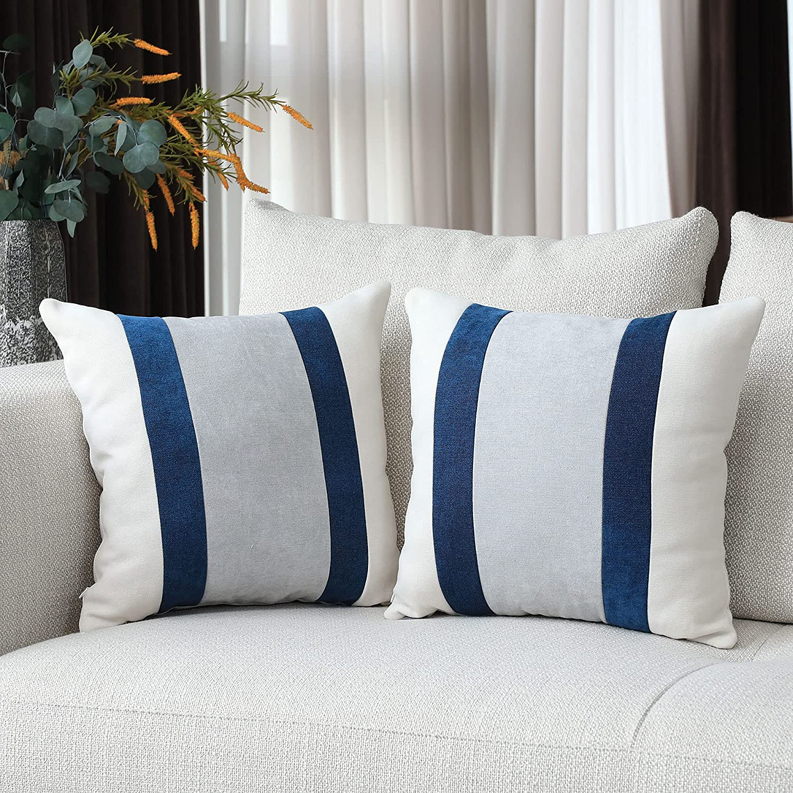 FUNDAS DE COJIN A RAYAS ESTILO EUROPEO DE LUJO 45 X 45 AZUL OSCURO 1