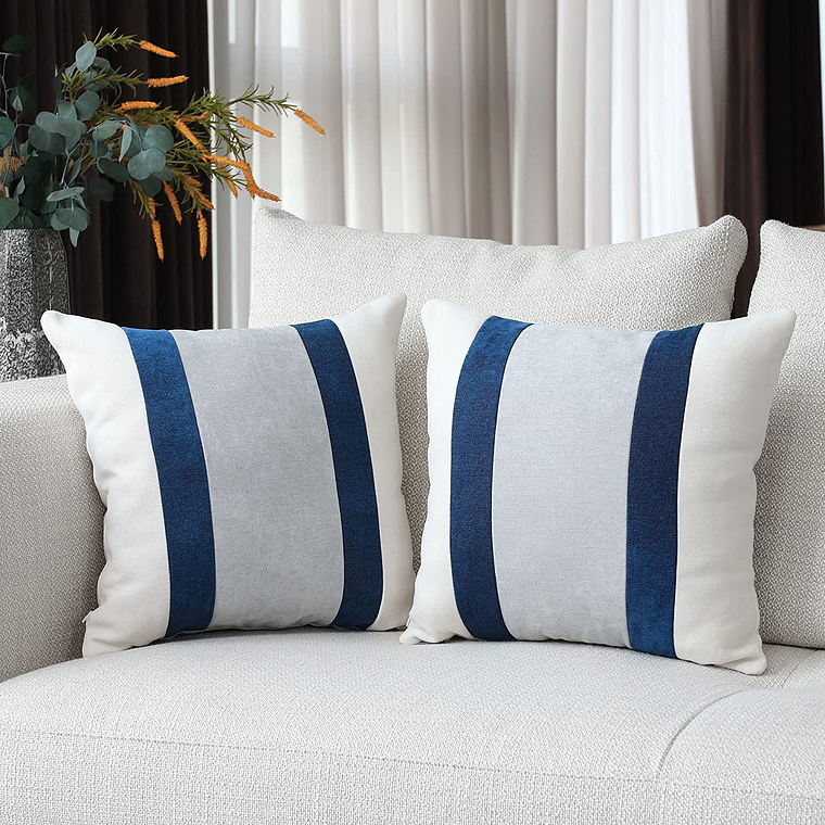 FUNDAS DE COJIN A RAYAS ESTILO EUROPEO DE LUJO 45 X 45 AZUL OSCURO 1