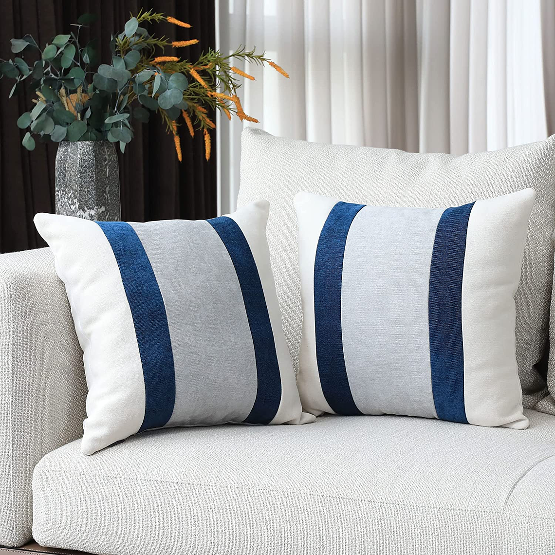 FUNDAS DE COJIN A RAYAS ESTILO EUROPEO DE LUJO 45 X 45 AZUL OSCURO 4