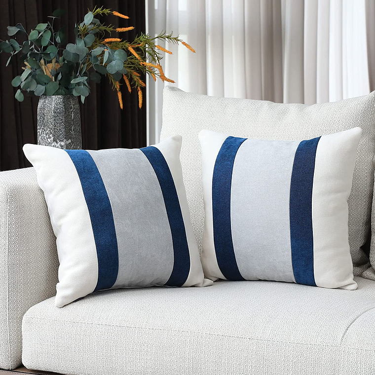 FUNDAS DE COJIN A RAYAS ESTILO EUROPEO DE LUJO 45 X 45 AZUL OSCURO 4