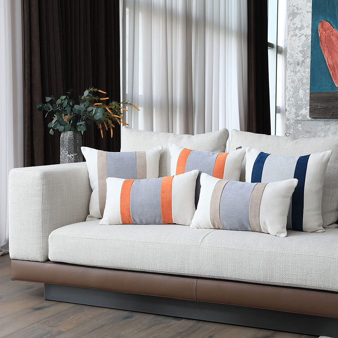 FUNDAS DE COJIN A RAYAS ESTILO EUROPEO DE LUJO 45 X 45 AZUL OSCURO 2