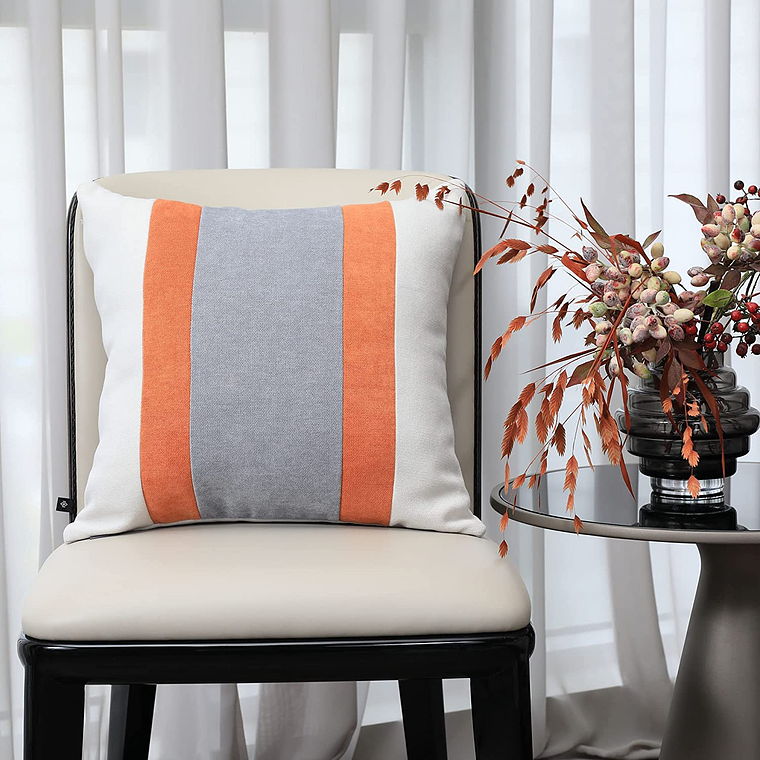 FUNDAS DE COJIN A RAYAS ESTILO EUROPEO DE LUJO 45 X 45 NARANJA 2