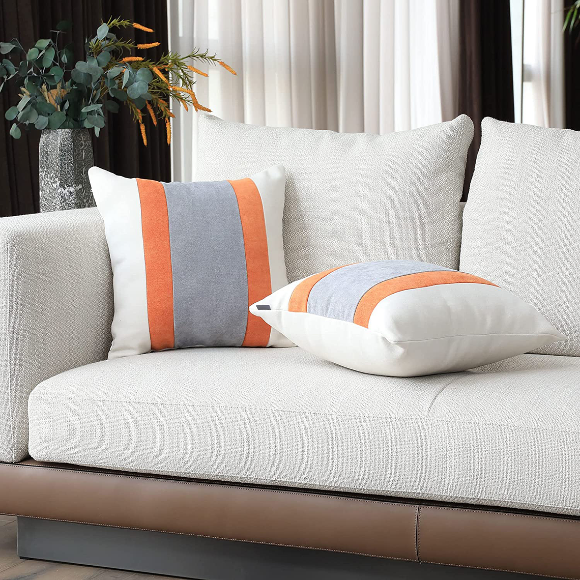 FUNDAS DE COJIN A RAYAS ESTILO EUROPEO DE LUJO 45 X 45 NARANJA 3