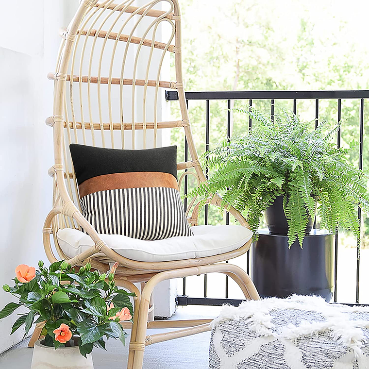 FUNDAS DE COJIN CUERO SINTETICO CON LINO ALGODÓN  50 X 50 NEGRO RAYAS GRISES 2