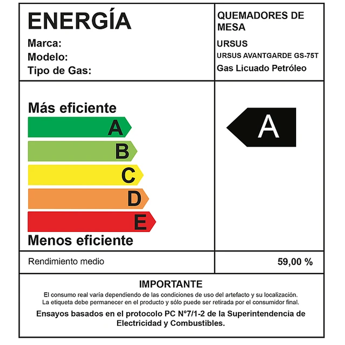 Encimera 5 Quemadores Gas Licuado Ursus Trotter Avantgarde GS-75T 6