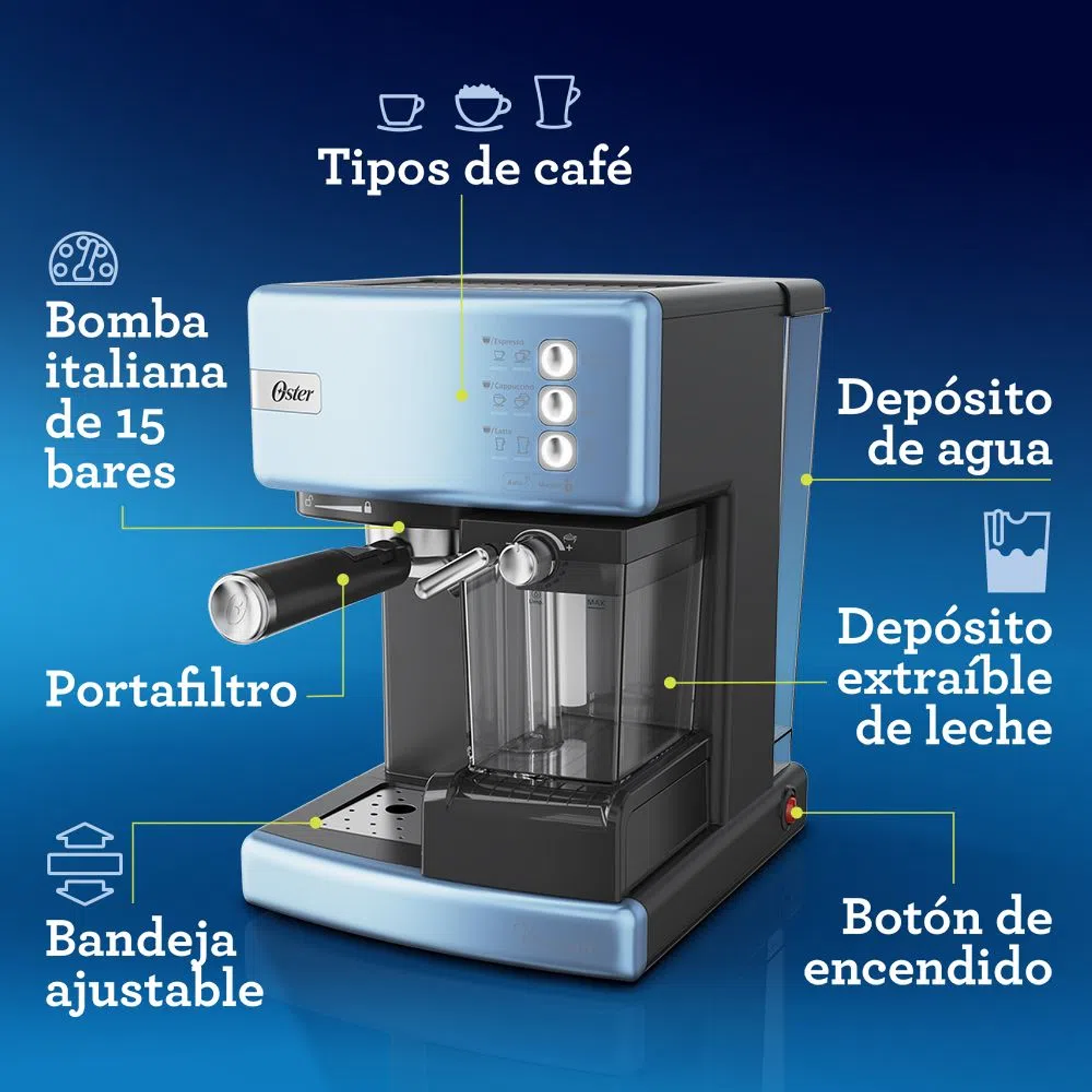 Kit Cafetera automática de espresso celeste Oster® PrimaLatt