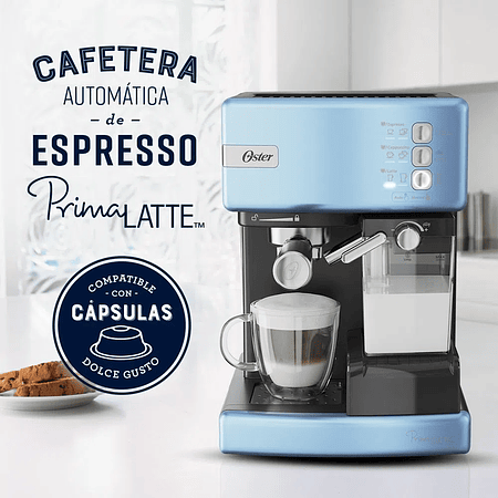 Kit Cafetera automática de espresso celeste Oster® PrimaLatte™ BVSTEM6603CC y Molinillo de café Oster® con 18 ajustes
