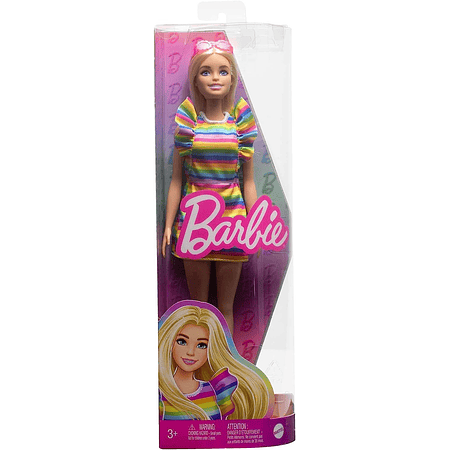 Barbie Fashionista Rubia con Frenillos y Vestido Arcoíris
