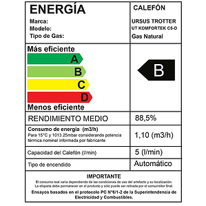CALEFÓN 5 LITROS GAS NATURAL URSUS TROTTER KOMFORTEK C5-D