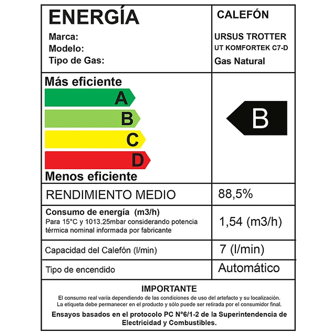 CALEFÓN 7 LITROS GAS NATURAL KOMFORTEK C7-D URSUS TROTTER 2