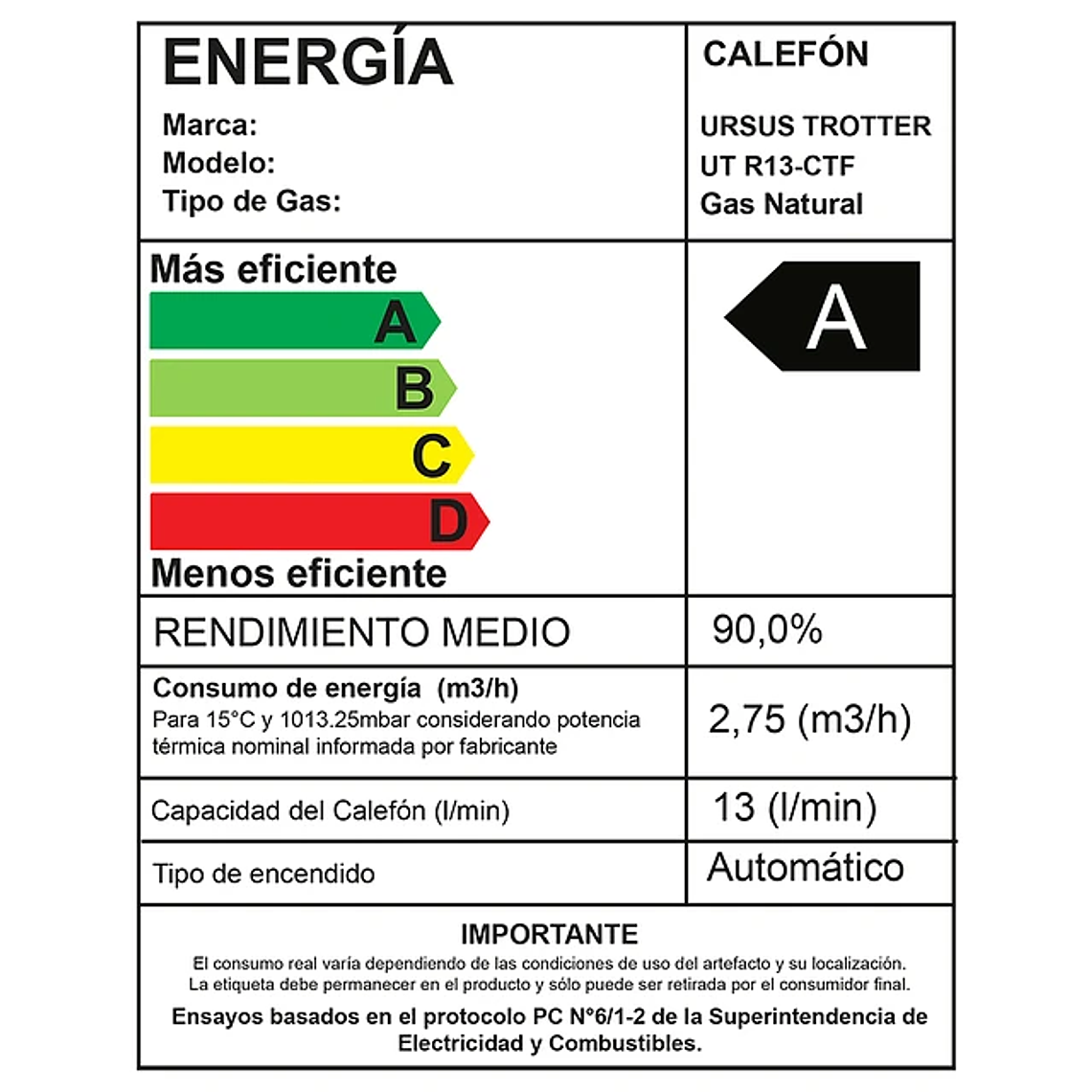 CALEFÓN UT R13-CTF / GAS NATURAL URSUS TROTTER 3