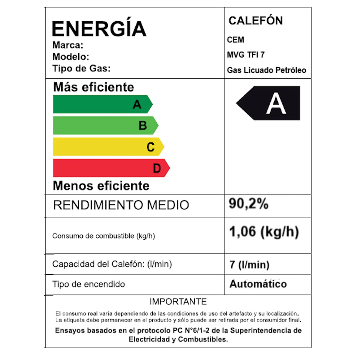 CALEFONT 7 LITROS GAS LICUADO TIRO FORZADO SPLENDID 6