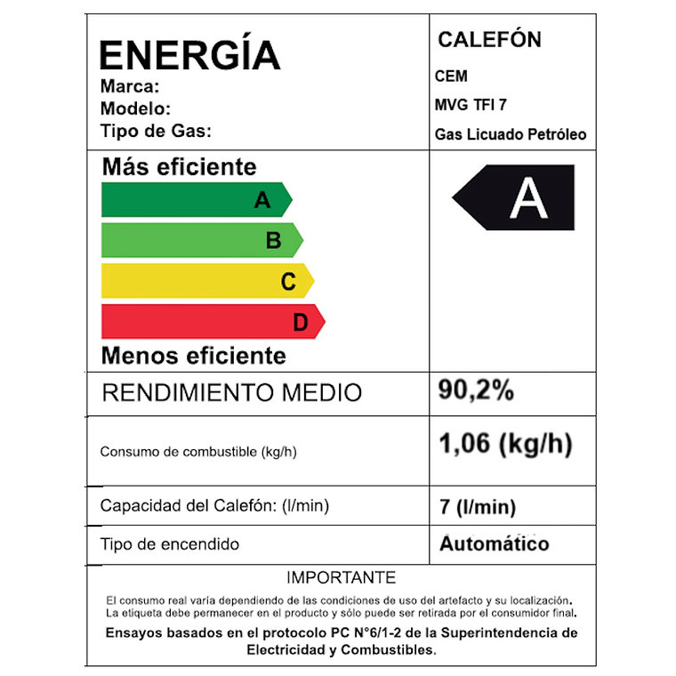 CALEFONT 7 LITROS GAS LICUADO TIRO FORZADO SPLENDID 6