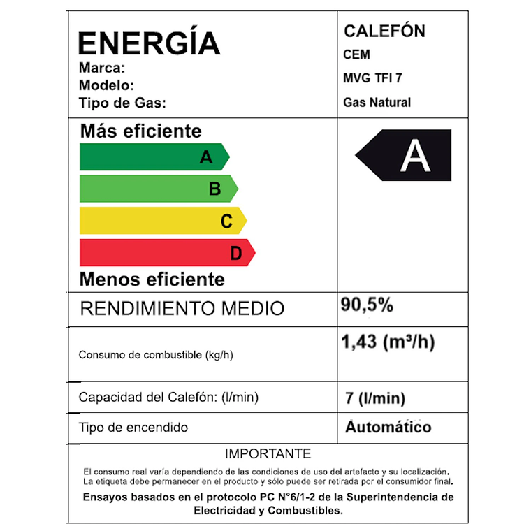 Calefon 7 litros Gas natural Tiro forzado Splendid 6