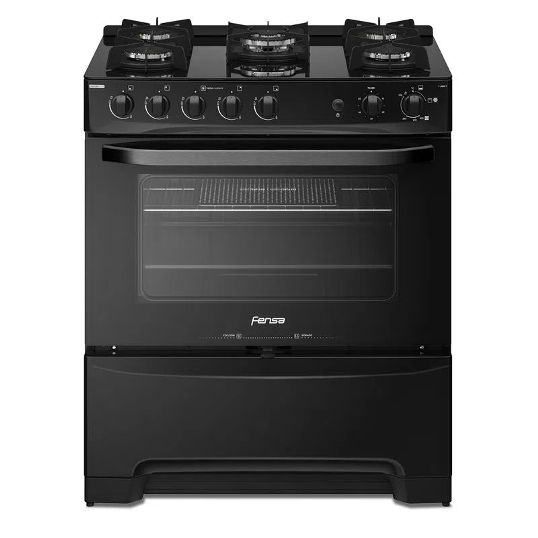 COCINA A GAS 5 PLATOS FENSA EXPERIENCE CUBIERTA VIDRIO Y GRILL ELÉCTRICO F 6500 T NEGRA