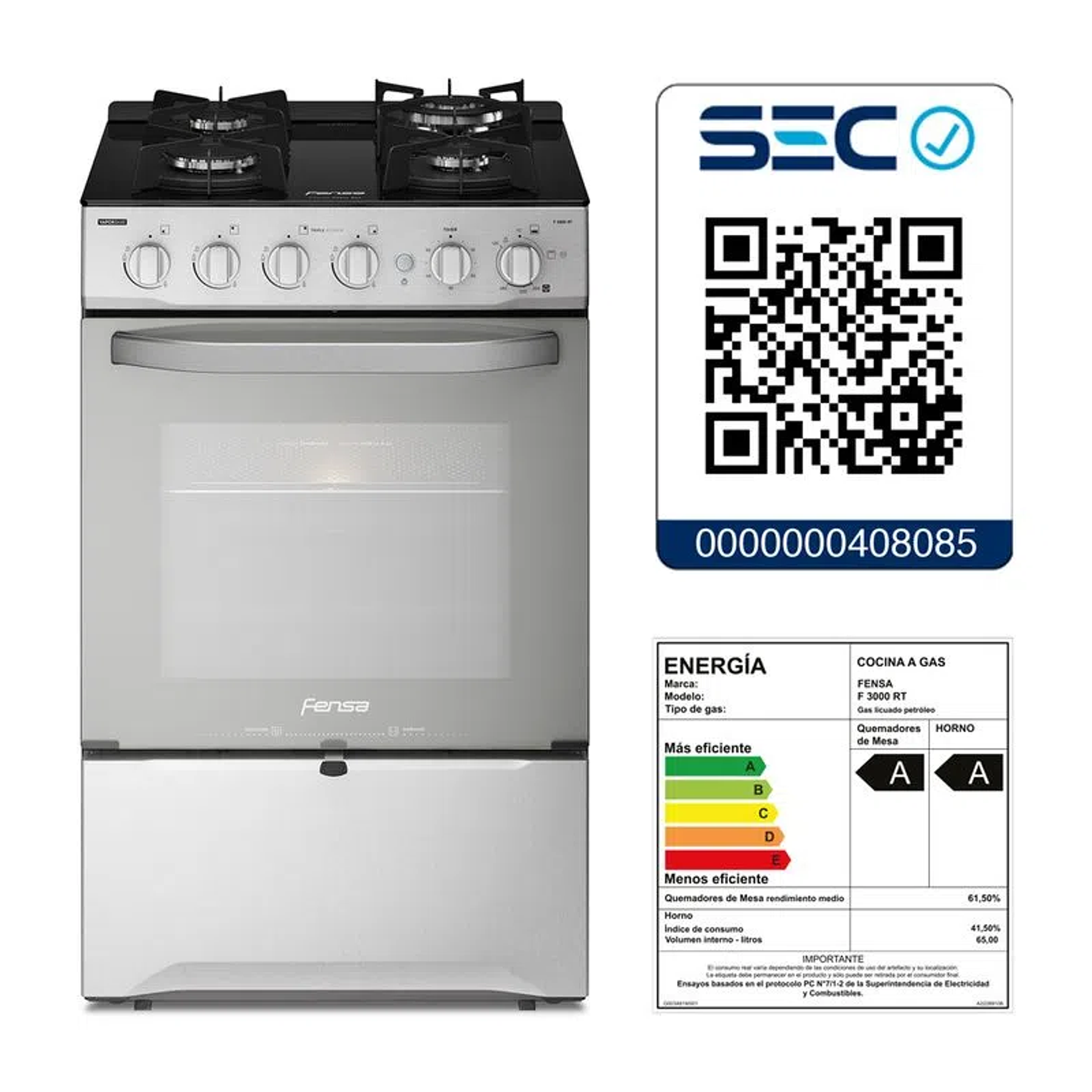 COCINA A GAS 4 PLATOS FENSA EXPERIENCE CON VAPORBAKE Y CUBIERTA VIDRIO F 3000 RT INOX