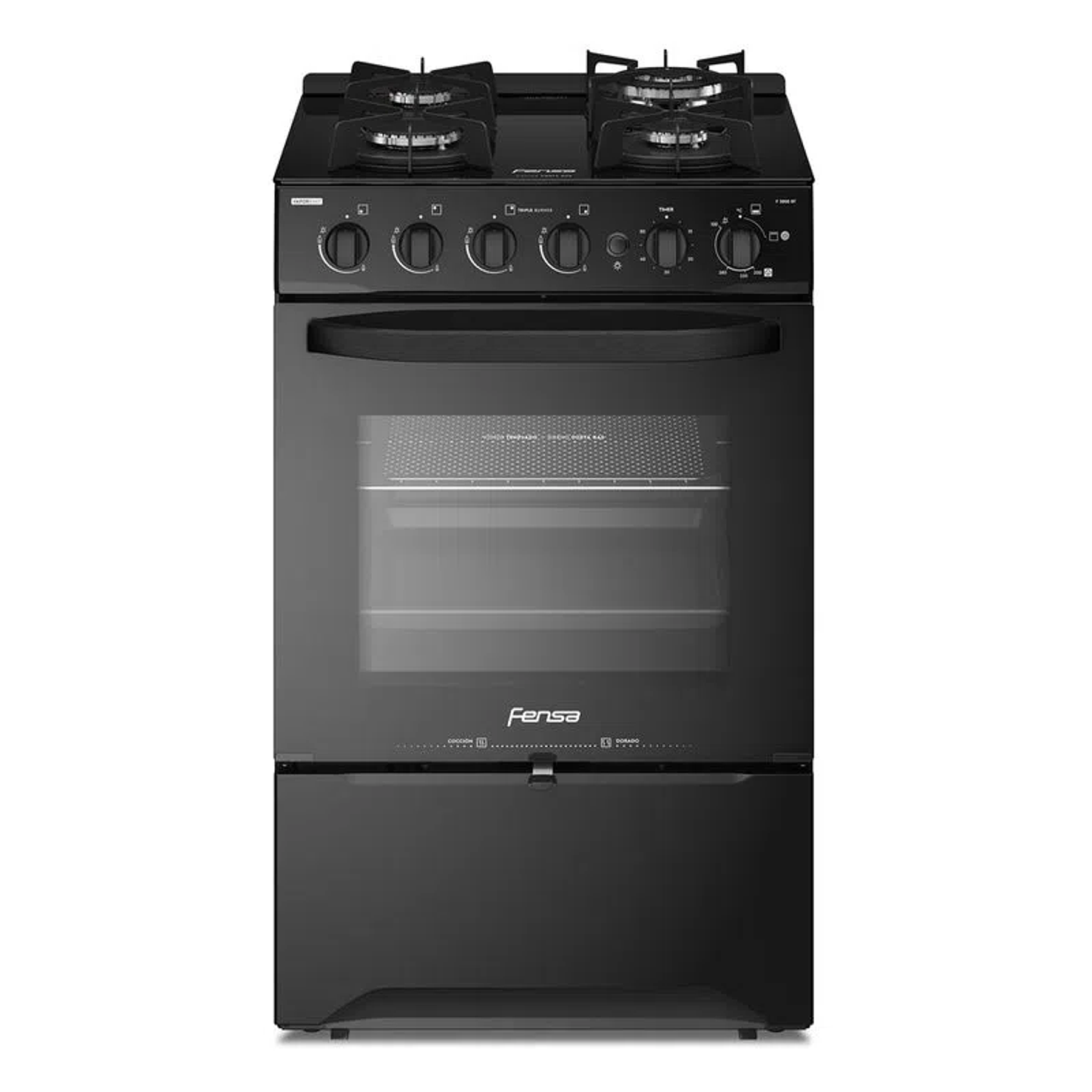 COCINA A GAS 4 PLATOS FENSA EXPERIENCE CON VAPORBAKE Y CUBIERTA VIDRIO F 3000 BT NEGRA