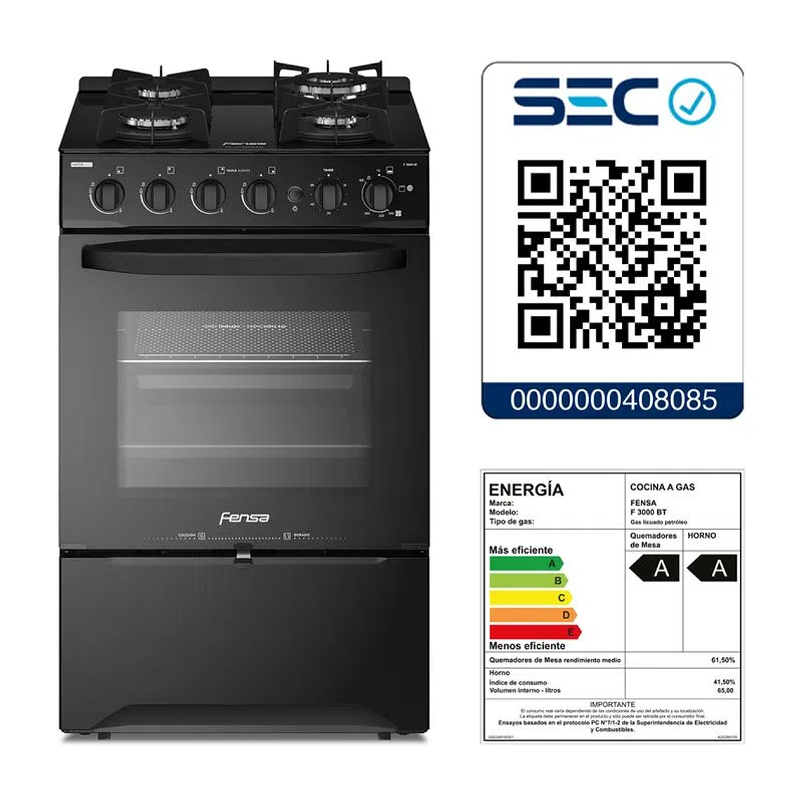 COCINA A GAS 4 PLATOS FENSA EXPERIENCE CON VAPORBAKE Y CUBIERTA VIDRIO F 3000 BT NEGRA 14