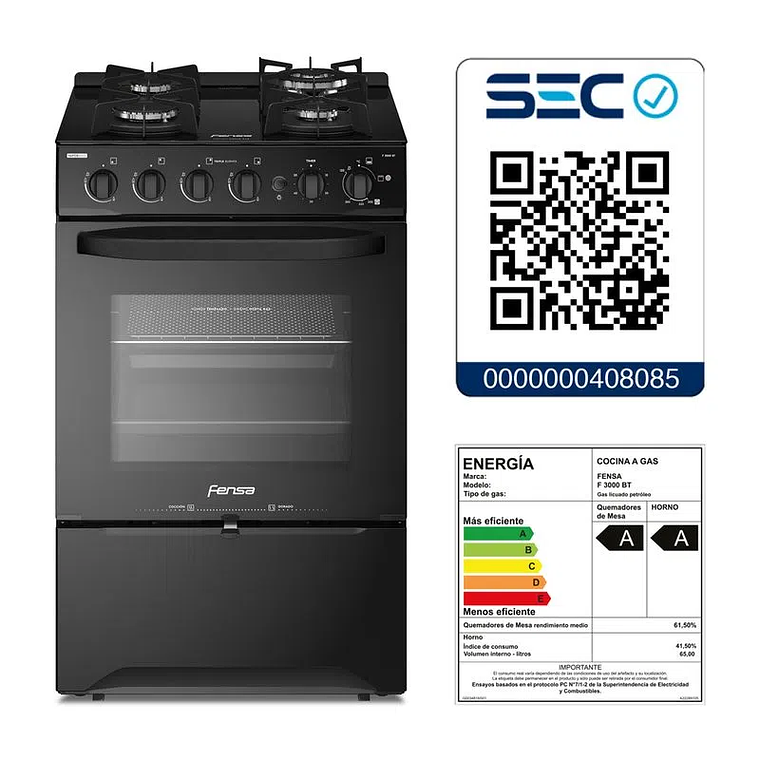 COCINA A GAS 4 PLATOS FENSA EXPERIENCE CON VAPORBAKE Y CUBIERTA VIDRIO F 3000 BT NEGRA 14