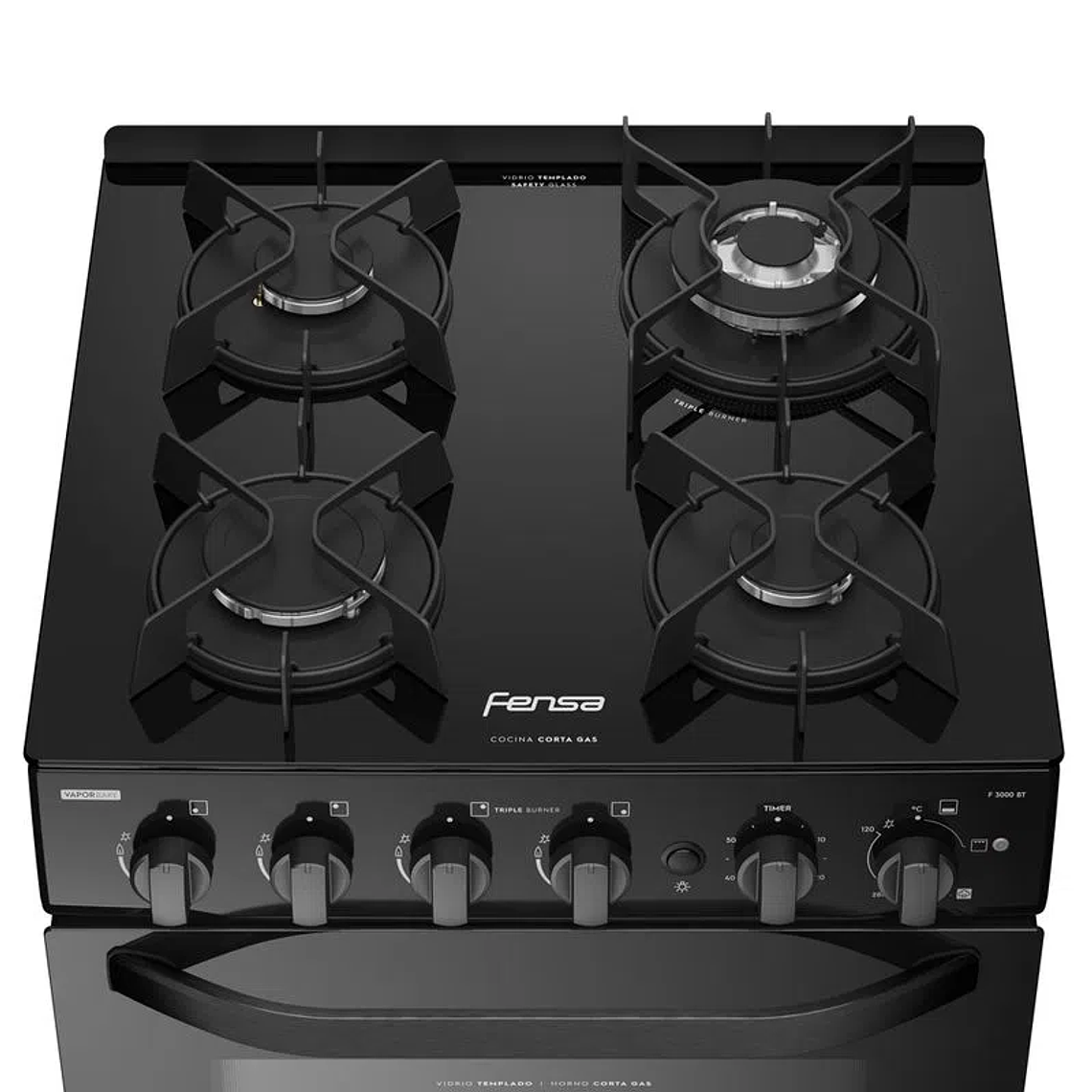 COCINA A GAS 4 PLATOS FENSA EXPERIENCE CON VAPORBAKE Y CUBIERTA VIDRIO F 3000 BT NEGRA 3