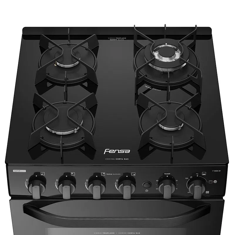COCINA A GAS 4 PLATOS FENSA EXPERIENCE CON VAPORBAKE Y CUBIERTA VIDRIO F 3000 BT NEGRA 3