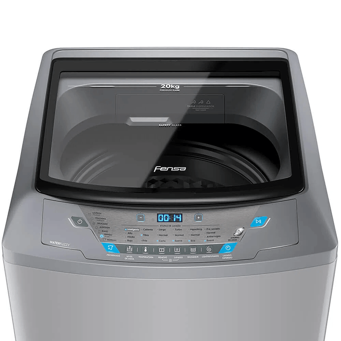 LAVADORA AUTOMÁTICA FENSA 20KG CARGA SUPERIOR CONTROL TIEMPO PREMIUM CARE 20SZ GRIS 3