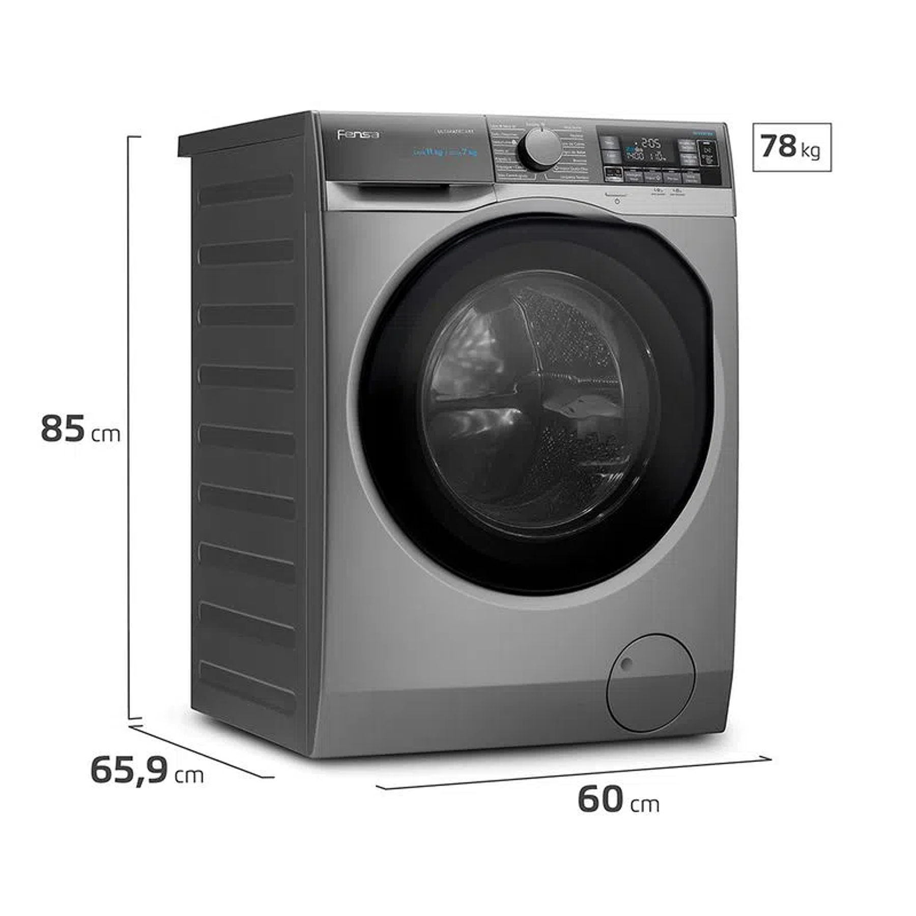 LAVADORA SECADORA FENSA 11KG CARGA FRONTAL LAVADO INTELIGENTE Y ULTRAMIX 11WD GRIS