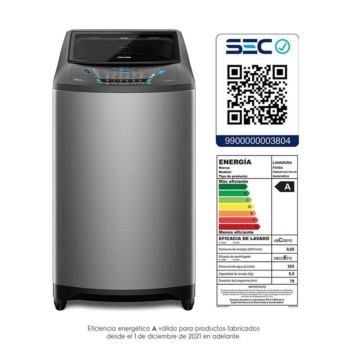 Lavadora Fensa Automática Carga Superior 18Kg Sustentable Premium Care Pro 18X 2