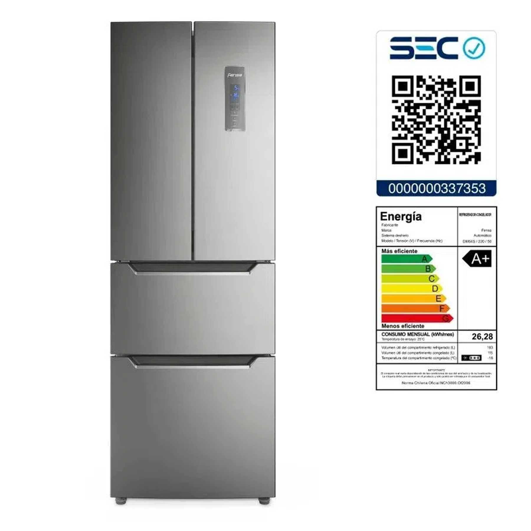 Refrigerador Fensa DM64S 298L No Frost Multidoor Inverter Su