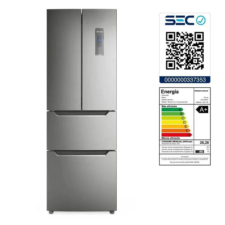 Refrigerador Fensa DM64S 298L No Frost Multidoor Inverter Superfresh Multiflow Ice Twister 8