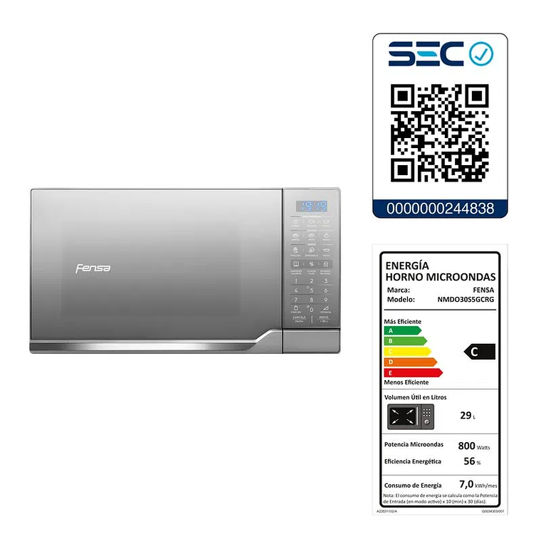 Microondas Fensa Digital 30 Litros Espejado Gris NMDO30S5GCRG 5
