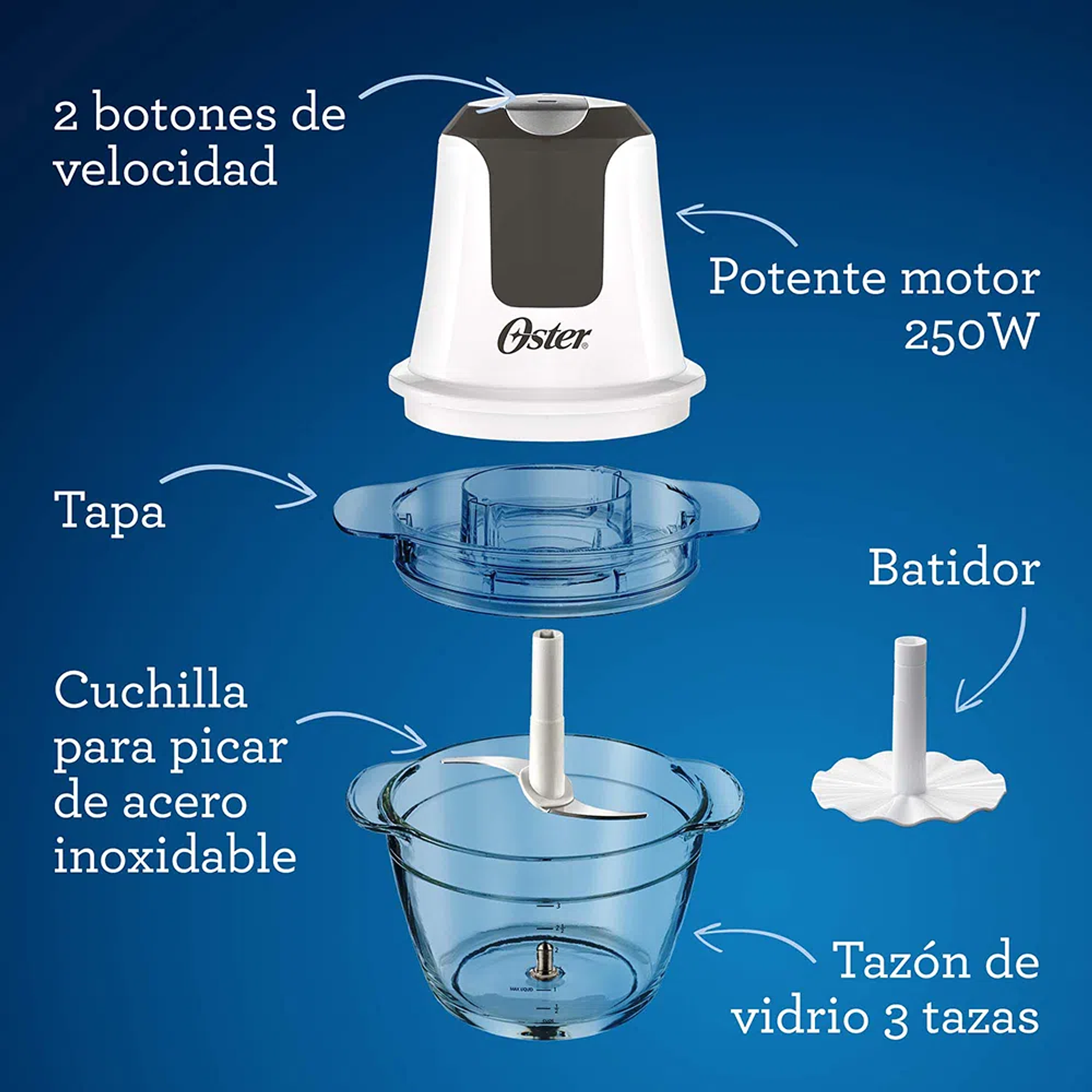 Mini picadora Oster® 3 tazas con tazón de vidrio FPSTFP3340