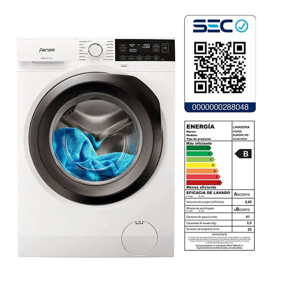 Lavadora Fensa Carga Frontal 9 Kg Steam Care System Europe 9W 4