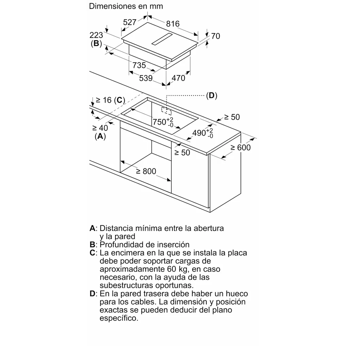 Serie 8 Placa de inducción con extractor integrado 80 cm con perfiles 16