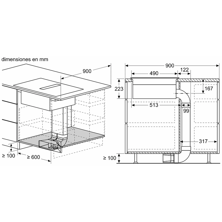 Serie 6 Placa de inducción con extractor integrado 70 cm sin perfiles 9