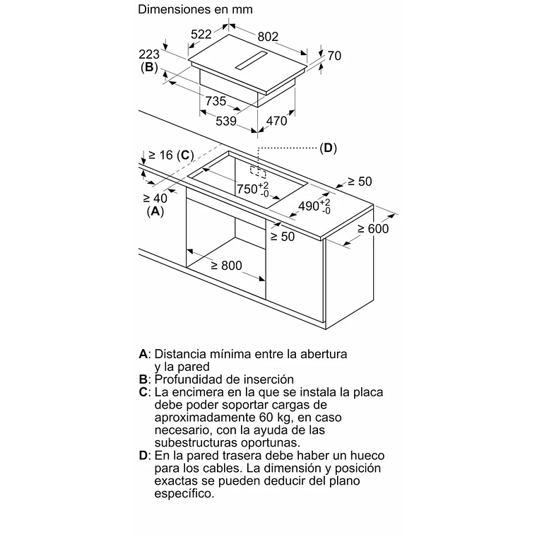 Serie 4 Placa de inducción con extractor integrado 80 cm sin perfiles 16