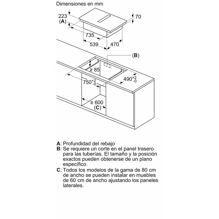 Serie 4 Placa de inducción con extractor integrado 80 cm sin perfiles 17