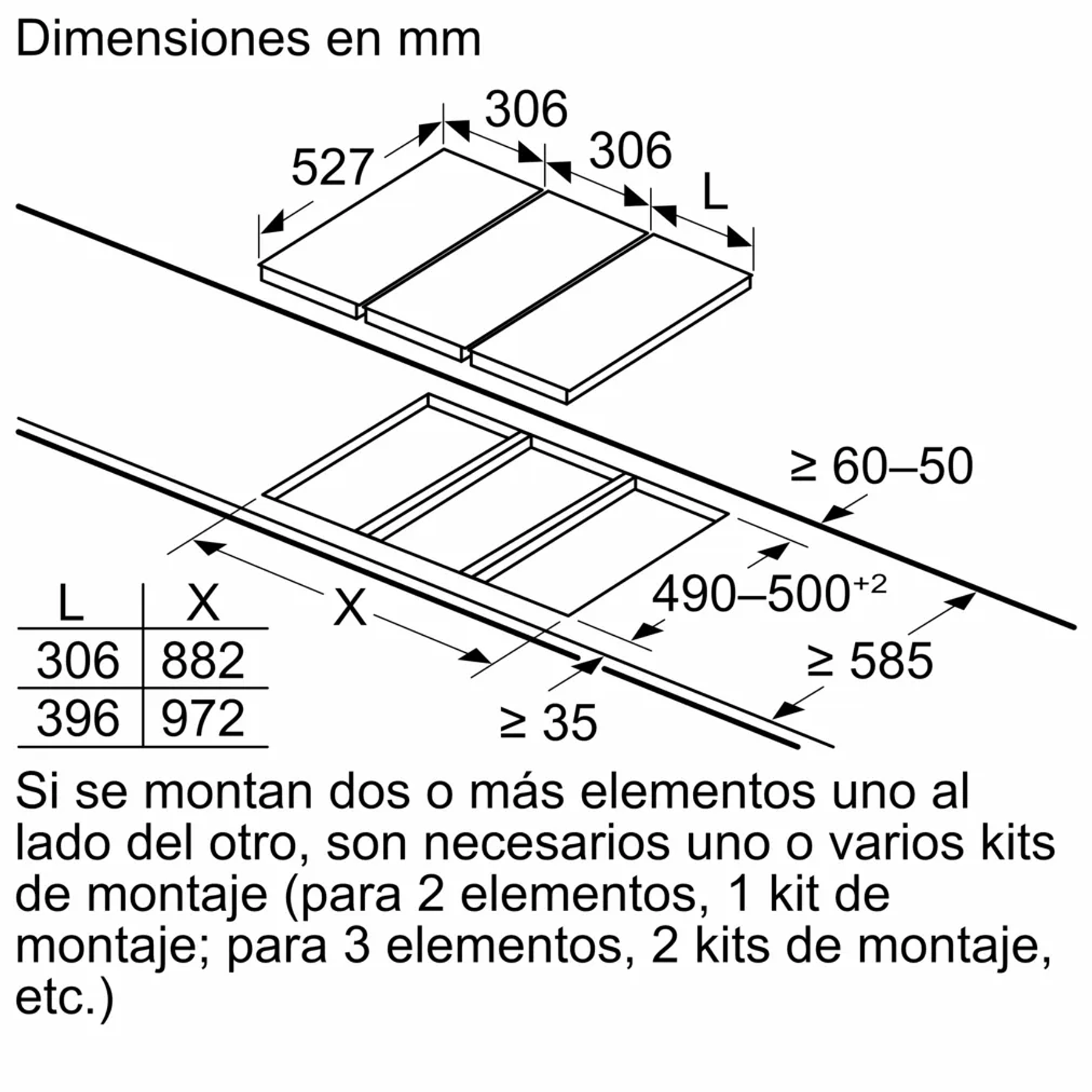 Serie 6 Placa dominó, inducción 30 cm Negro, con perfiles