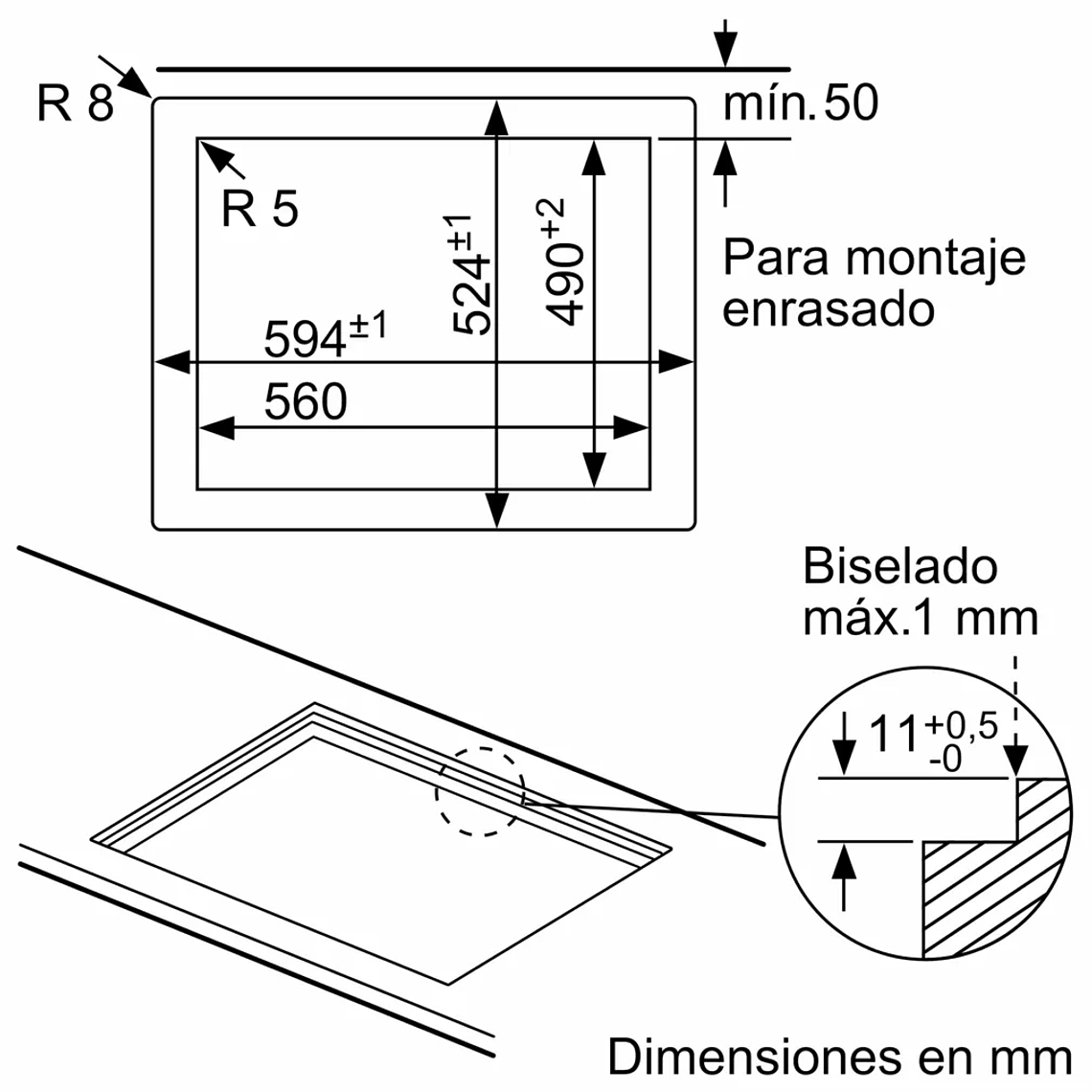 Serie 6 Placa de gas 60 cm Vidrio templado, Negro Gas Licuado 8