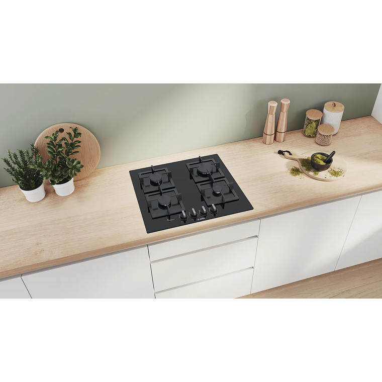 Serie 6 Placa de gas 60 cm Vidrio templado, Negro Gas Natural 5