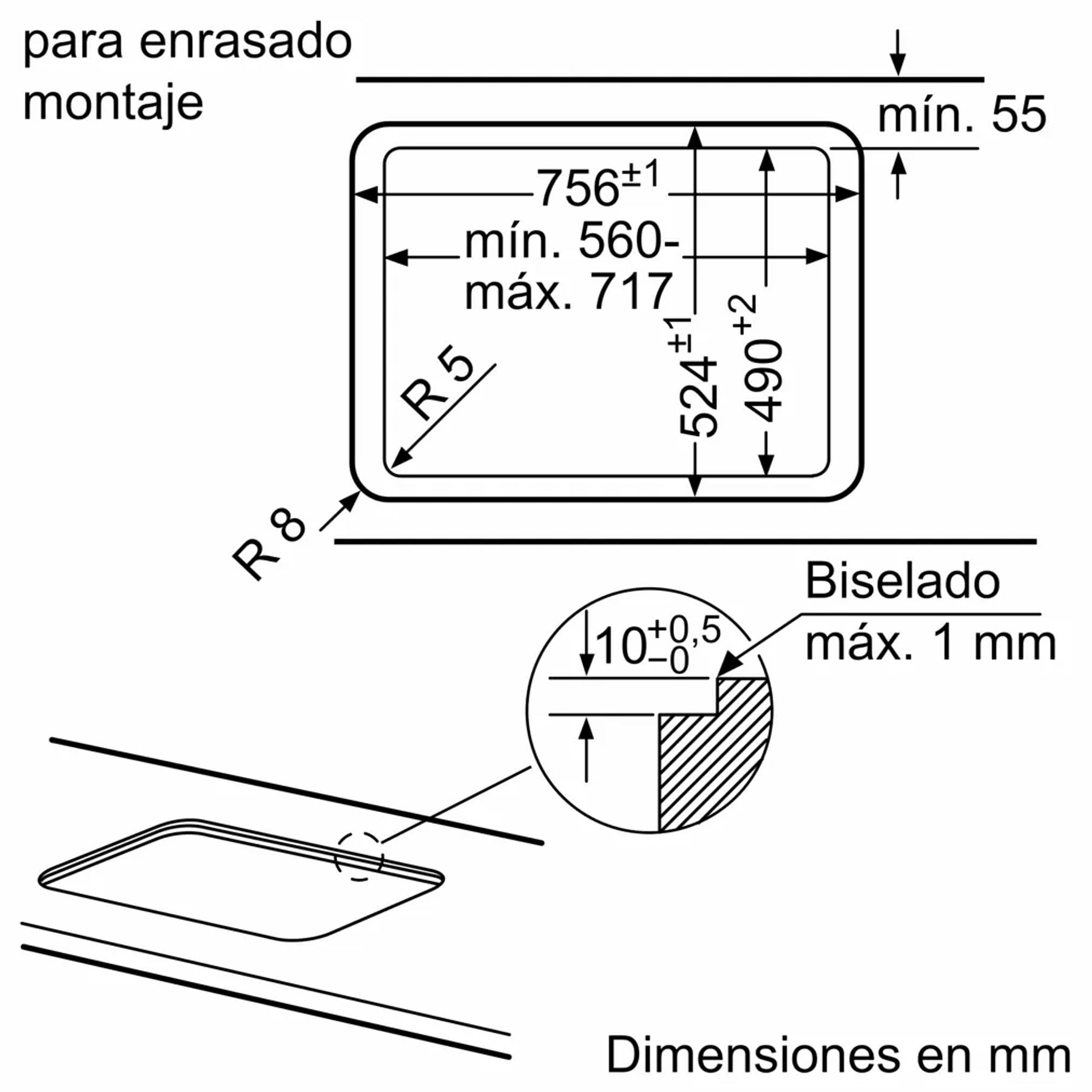 Serie 6 Placa de gas 75 cm Vidrio templado, Negro Gas Natural