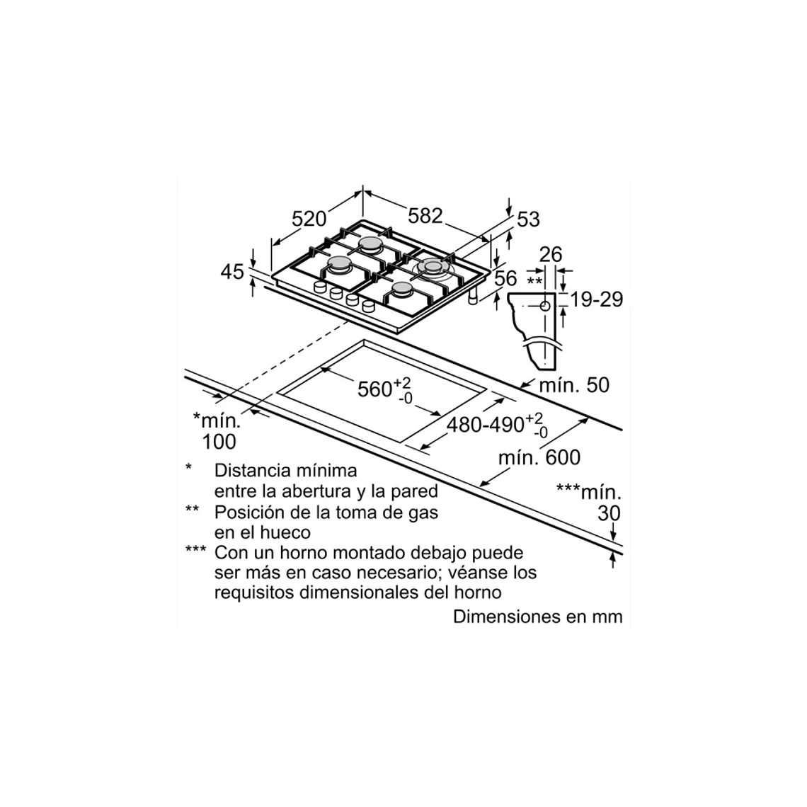 Encimera 4 Quemadores 60 cm Acero Inoxidable Gas Natural 6