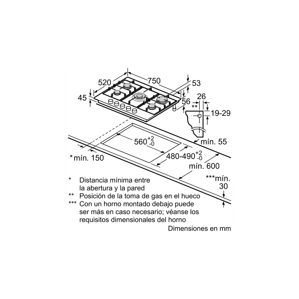 Serie 6  Placa de Gas Acero inoxidable 5Q Gas Natural 7