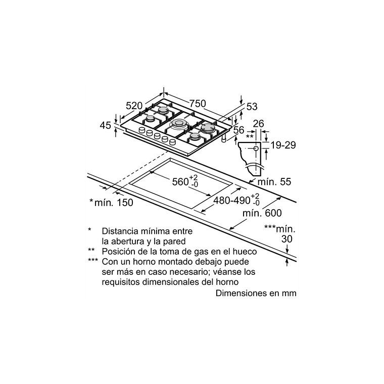 Serie 6  Placa de Gas Acero inoxidable 5Q Gas Natural 7
